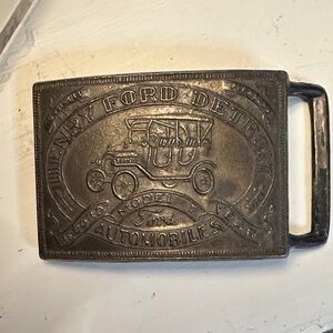 Ford Brass Belt Buckle with Vintage Car Design
